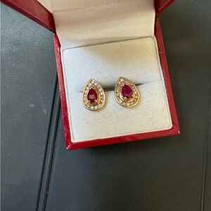 14 K genuine, diamond and Ruby earrings
